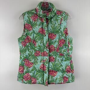 Lilly Pulitzer Down Puffer Vest Quilted Pockets Womens Size M Pineapple Green